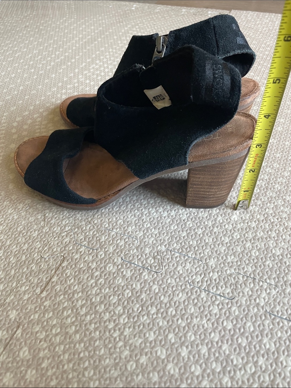 TOMS Black Suede Open-Toe Block Heel Sandals - Picture 3 of 8